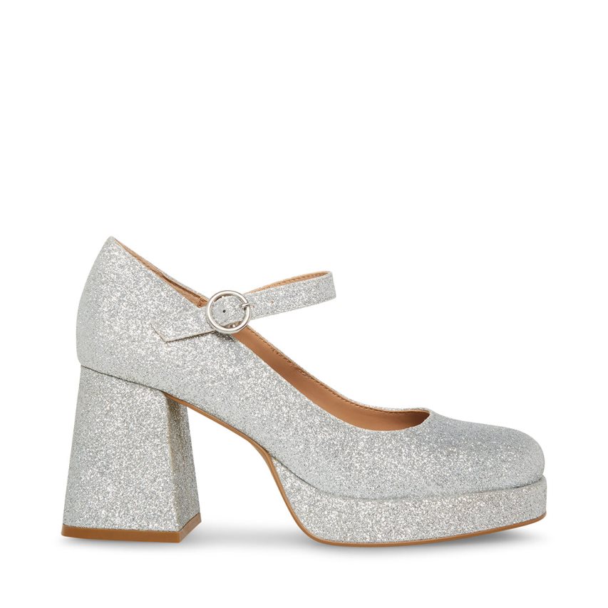 Silver Steve Madden Mingle Glitter Women\'s Heels | PH 5704SEY